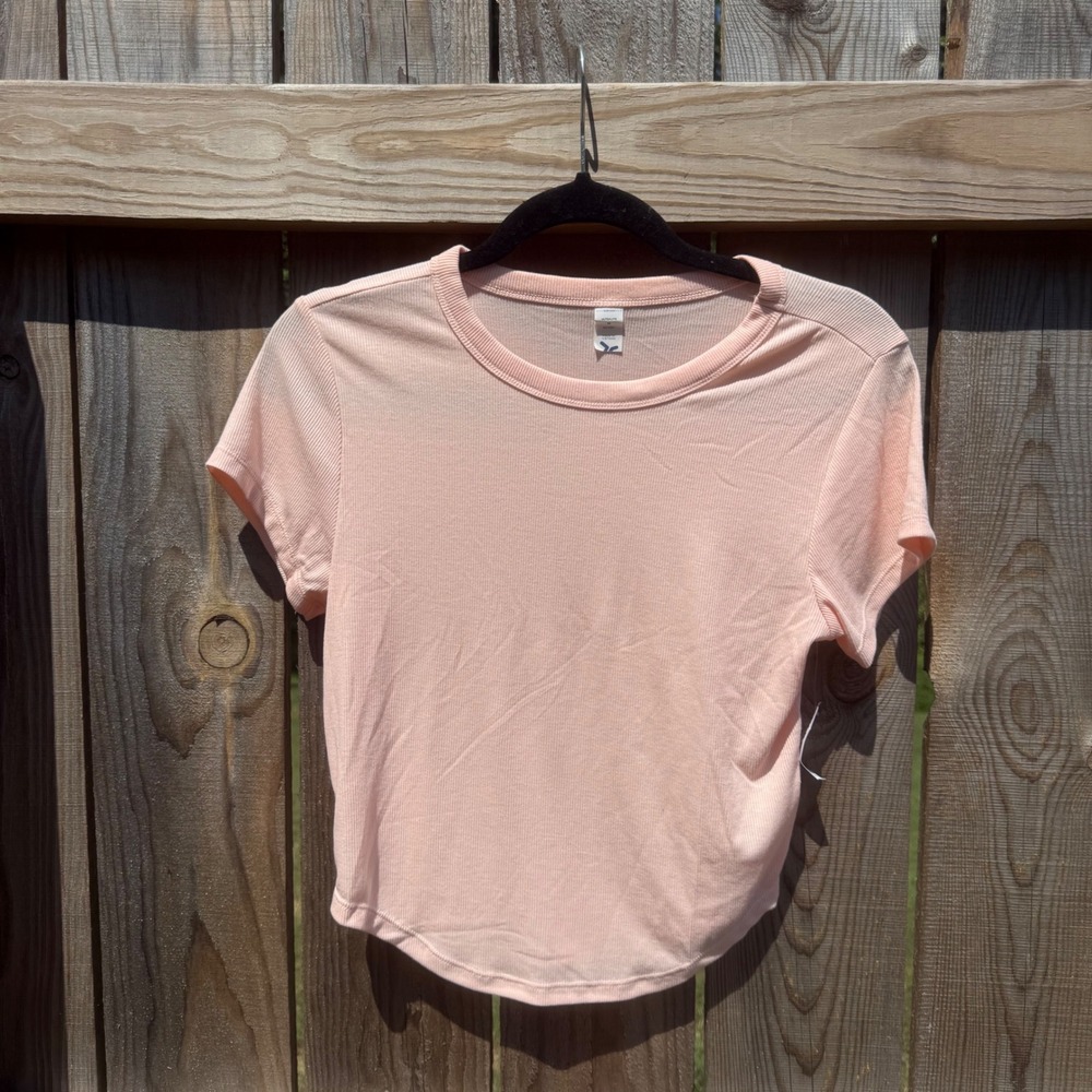 Old Navy Womens Rib-Knit Short Sleeve Crop Top Peach Pink XVN1021 Size M NWT